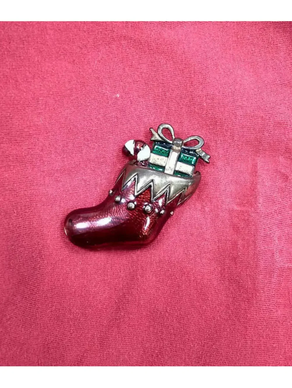 Vintage Christmas Stocking Brooch.